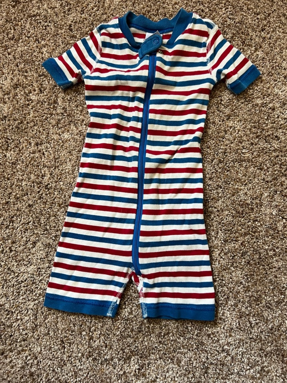 Hanna Andersson Red, Blue, and White Striped Short-Sleeve One-Piece